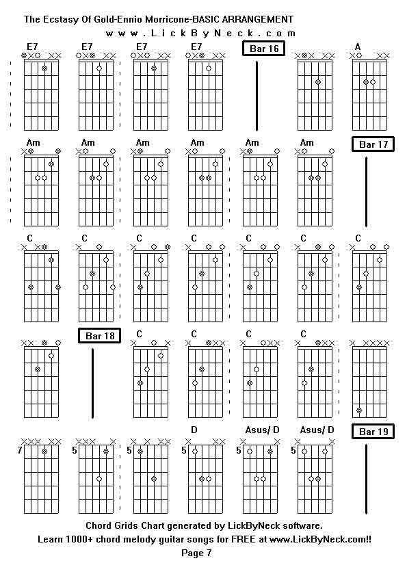 Chord Grids Chart of chord melody fingerstyle guitar song-The Ecstasy Of Gold-Ennio Morricone-BASIC ARRANGEMENT,generated by LickByNeck software.